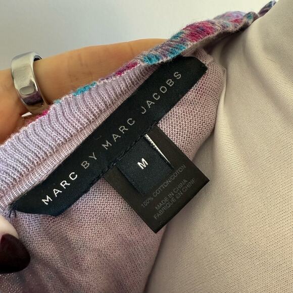 MARC BY MARC JACOBS PURPLE FLORAL 3/4 SLEEVE KNIT BUTTON DOWN MEDIUM - Picture 5 of 6